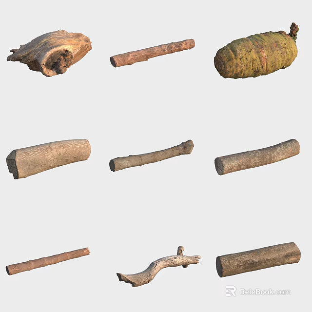 Various Natural Wooden Logs And Tree Branches For Decorative Projects 3d model 