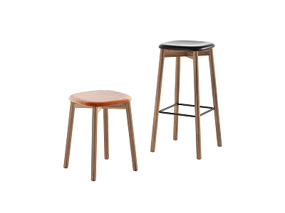 Modern Wooden Bar Stools With Two Different Heights And Brown Black Seats 3d model