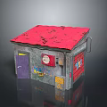 Small Building Structure With Red Roof Purple Door Graffiti On Walls And Red Roller Shutter