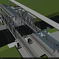 Modern Railway Bridge With Multiple Rail Tracks Over Water And Green Grass