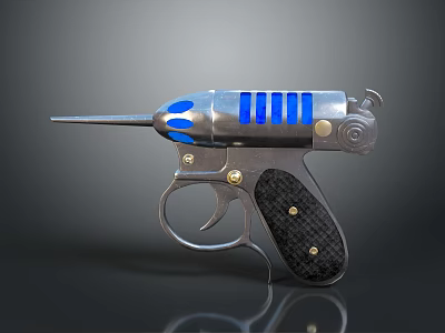 Handheld Medical Device With Silver Metal Casing Blue Components Black Grip And Sharp Tip 3d model