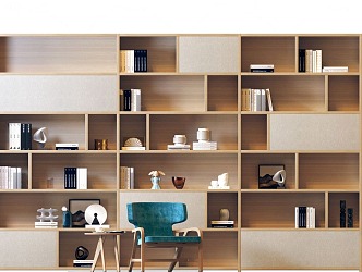 Modern Bookcase Solid Wood Bookcase Single Chair Combination Leisure Chair Creative Art Composition Bookcase Jewelry Ornaments Combination Book Combination 3d model