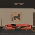 Modern Living Room Interior With White Sofa Leopard Artwork Floor Lamp And Wooden Cabinets