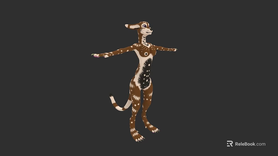 Anthropomorphic Animal Character 3D Model With Brown White Fur Long Ears Standing And Outstretched Arms 3d model 