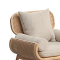Modern Natural Rattan Solid Wood Beige Upholstered Leisure Chair For Home Living Room Use