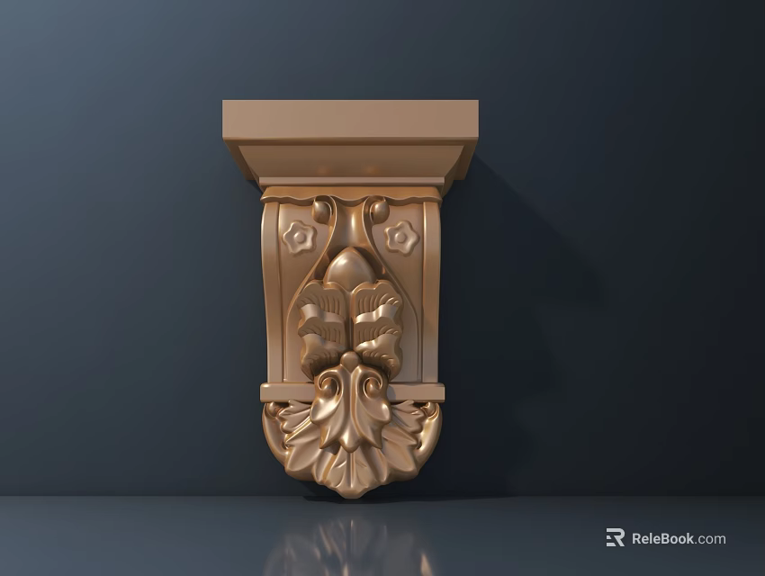 Ornate Golden Decorative Carving Bracket With Intricate Floral Leaf Patterns 3d model 