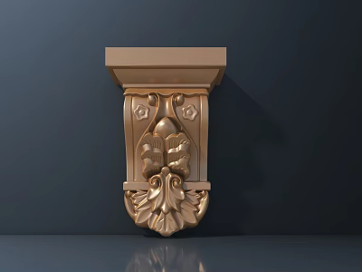 Ornate Golden Decorative Carving Bracket With Intricate Floral Leaf Patterns 3d model