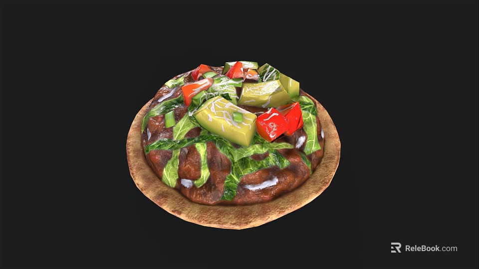 Fresh Vegetable Pizza with Red Peppers Avocado Green Vegetables on Crispy Crust and Savory Sauce 3d model 