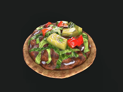 Fresh Vegetable Pizza with Red Peppers Avocado Green Vegetables on Crispy Crust and Savory Sauce 3d model