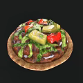 Fresh Vegetable Pizza with Red Peppers Avocado Green Vegetables on Crispy Crust and Savory Sauce