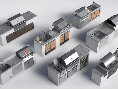 Modern Bar Designs With Various Grill Sink Cabinet And Countertop Features 3d model