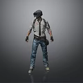 A Man Wearing Tactical Helmet White Shirt Black Tie Blue Jeans Backpack And Gloves