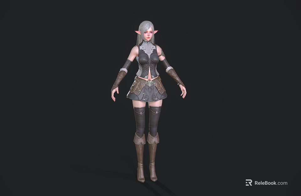 Elven Woman With Silver Hair And Elf Ears In Armor Style Outfit 3d model 