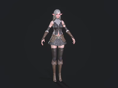 Elven Woman With Silver Hair And Elf Ears In Armor Style Outfit 3d model