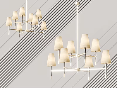 Modern Chandelier With Multiple Fabric Shades And Metal Frame For Living Room 3d model