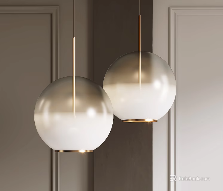 Elegant Modern Pendant Lights With Gold Metal Rods And Globe Shades For Interior Lighting Design 3d model 