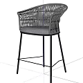 Rattan Outdoor Chairs With Armrests High Legs Gray Cushions And Metal Frames