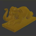 Red Reclining Elephant Sculpture On Square Base Decorative Art Piece 3d model