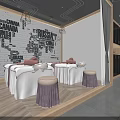Relaxing SPA Sauna Room Interior With Massage Beds Decorative Wall And Cozy Stools
