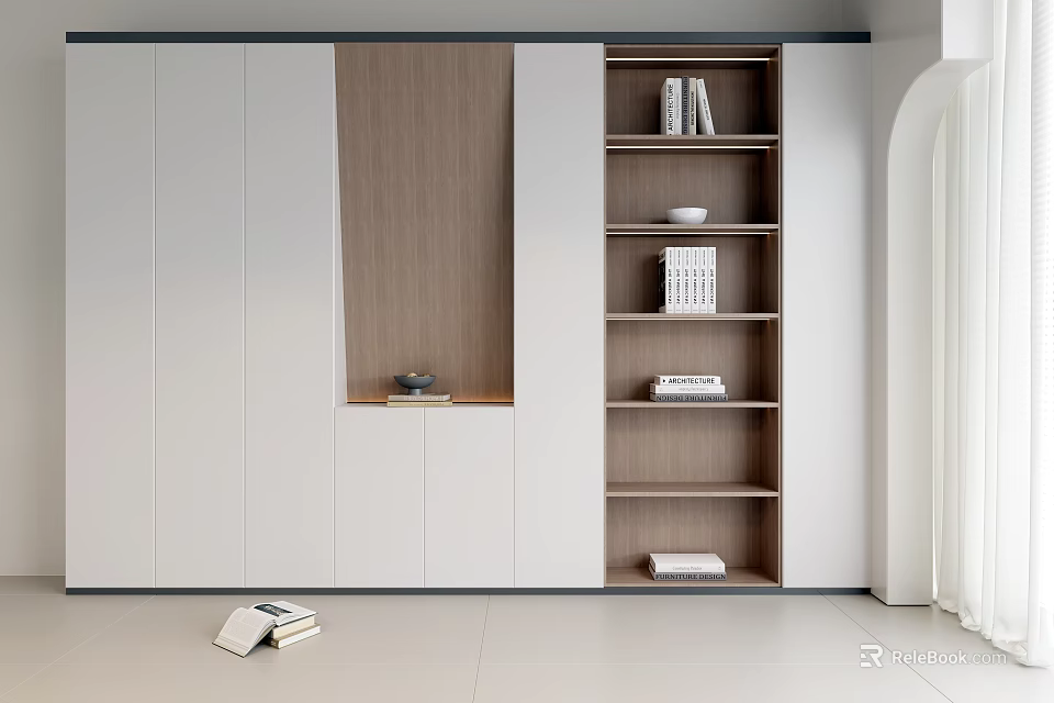 Modern White Bookcase With Multiple Shelves Books And Decorative Items In Minimalist Interior 3d model 