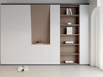 Modern White Bookcase With Multiple Shelves Books And Decorative Items In Minimalist Interior 3d model