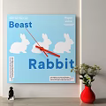 Blue Wall Clock With White Rabbit Silhouettes And Red Hands Design 3d model