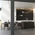 Modern Restaurant Interior With Open Design Dining Table Chairs And Decorative Shelves