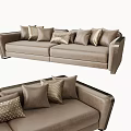 Elegant Modern Light Brown Leather Sectional Sofa With Multiple Decorative Pillows 3d model