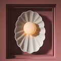 White Petal Shaped Wall Lamp With Illuminated Round Bulb On Pink Wall