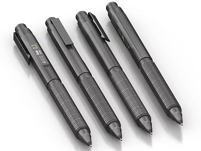Four Black Textured Business Pens With Sleek Design And Smooth Grip 3d model