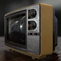 Vintage Television With Cracked Screen Yellow And Silver Casing Classic Design