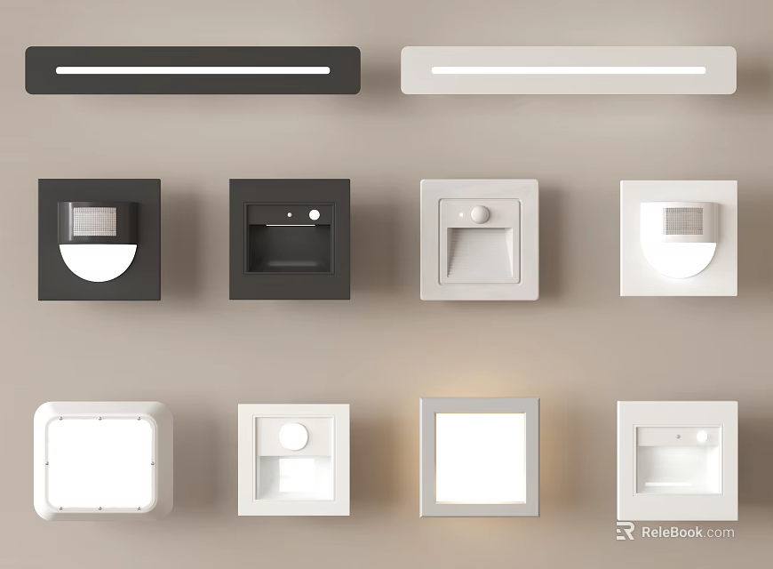 Contemporary Wall Light Fixtures In Black White Beige Square Rectangular Designs 3d model