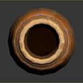 Decorative Clay Pot With Orange Ring Accents And Purple Wavy Patterns