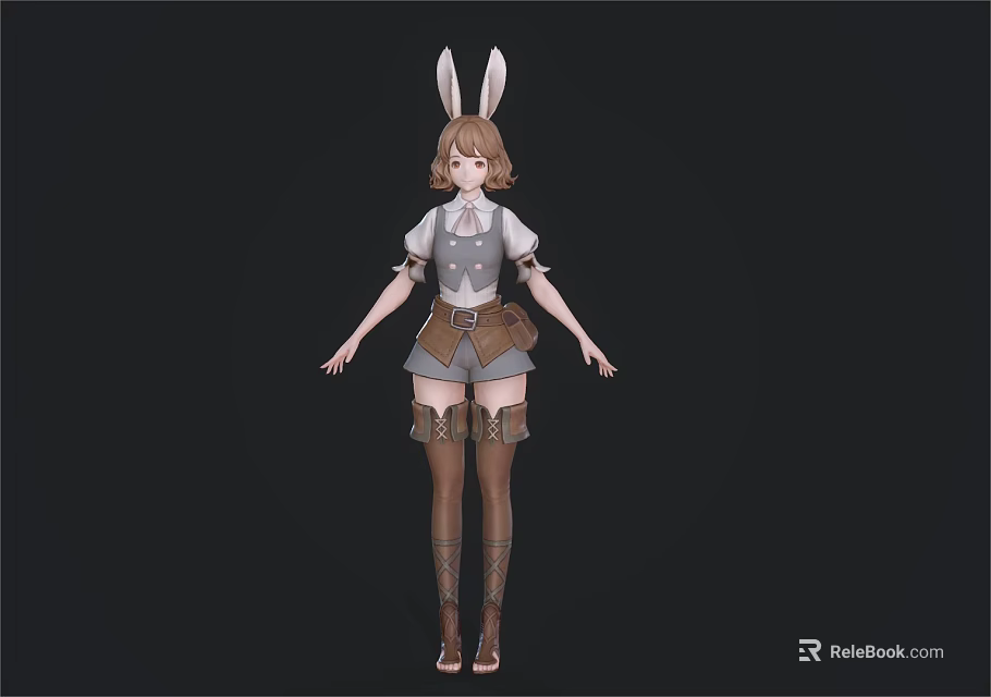 Child Wearing Bunny Ears Vest Skirt Stockings And Shoes Outfit Design 3d model 