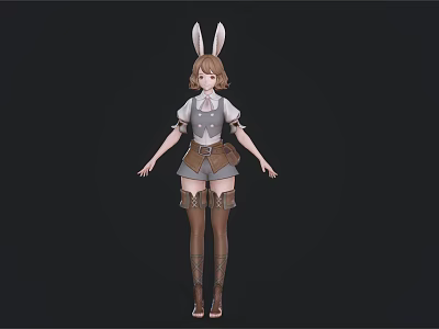 Child Wearing Bunny Ears Vest Skirt Stockings And Shoes Outfit Design 3d model