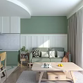 Modern Living And Dining Room With Green Walls Open Layout Sofa And Dining Table