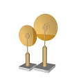 Golden Circular Decorative Ornament Set With Two White Metal Bases