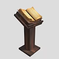 Wooden Functional Desk With Open Ancient Book And Classic Reading Stand