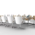Modern Conference Table With White Chairs Water Bottles And Laptop Setup