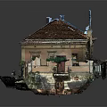 Ancient Building Model With Red Tile Roof Stone Base And Decorative Details