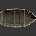 Vintage Wooden Boat With Worn Wood Texture And Classic Shape On Reflective Surface