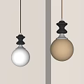Modern Two Pendant Lights With White Beige Globe Shades And Black Accents