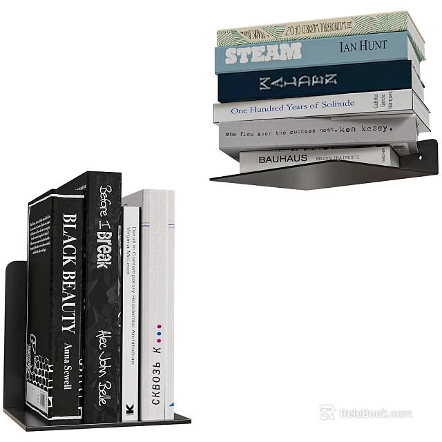 Stacked Books Collection With Classic And Modern Literary Titles On Floating Shelf 3d model 