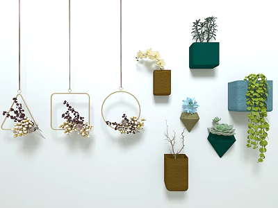 Decorative Hanging And Wall Mounted Bonsai Potted Plants With Various Shaped Containers 3d model