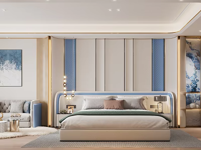 Modern Luxury Hotel Guest Room With Comfortable King Bed And Cozy Leisure Sitting Area 3d model