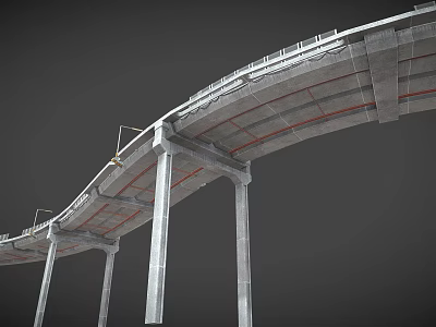 Modern Concrete Highway Bridge With Curved Deck Support Piers And Guardrails 3d model