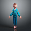 3D Model Game Movie Character In Blue Tracksuit With Red Shoes And Headphones