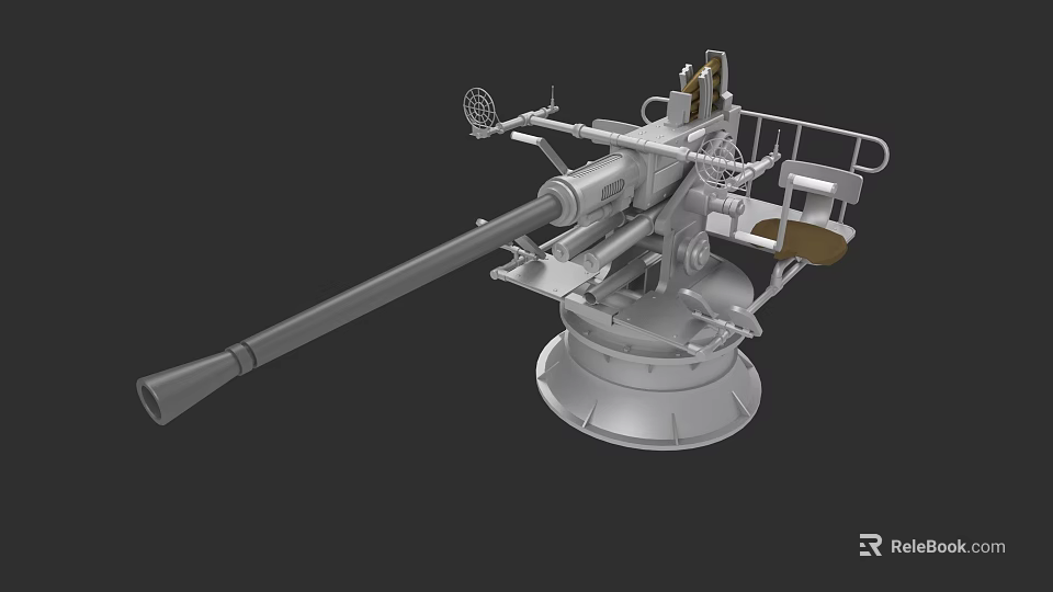 Military Naval Gun With Long Barrel Rotating Base Sighting Device And Seat 3d model 