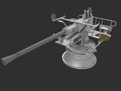 Military Naval Gun With Long Barrel Rotating Base Sighting Device And Seat 3d model