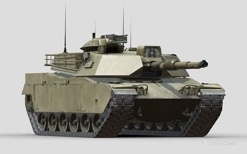 Modern Sand Colored Military Tank With Turret Cannon Tracks And Antennas 3d model 